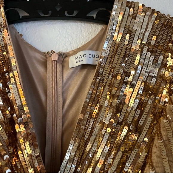 Mac Duggal Floral Sequins Flounce Sleeve V Neck Gown Copper 5637 NWT - Picture 8 of 9